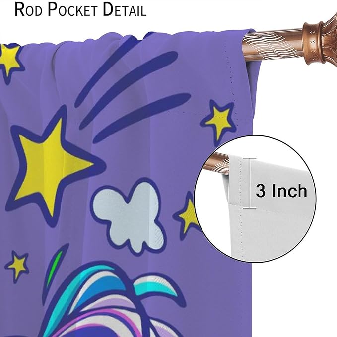 Kids Unicorn Curtains Purple Cartoon Rainbow Cartoon Room Blackout Curtains Boys Girls Baby Room Decor Curtains Living Room Decor 55x63 Inch 2 Panels