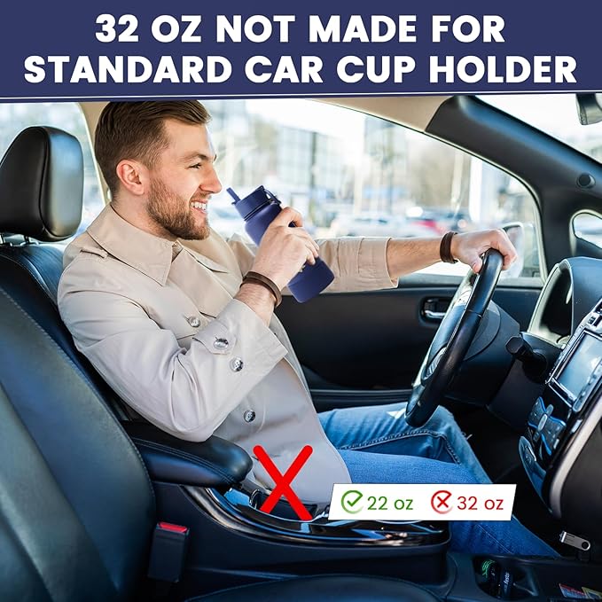 Water Bottle 32oz, Triple Walled Insulated Stainless Steel Reusable Bottle, Silicone Sleeve, Cleaning Brush, 2 Lids (Spout lid & Straw lid w/2 straw), Metal Mug Gallon, BPA Free, Twilight Blue