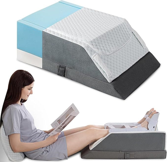 GOHOME Double Leg Support Elevation Pillow for Post-Hip Replacement, Back-Sleeping, Swelling Relief. Comfortable Foam Wedge, Essential After Surgery for a Restful Sleep