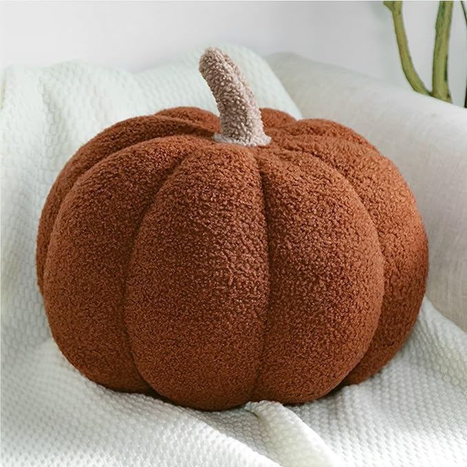 Pumpkin Pillow - Halloween Pumpkin Throw Pillow Brown 3D Simulated Pumpkin Pillows Fleece Stuffed Pumpkins Decoration for Thanksgiving Halloween Bedroom Fall Decorative (Brown, 9 inch)