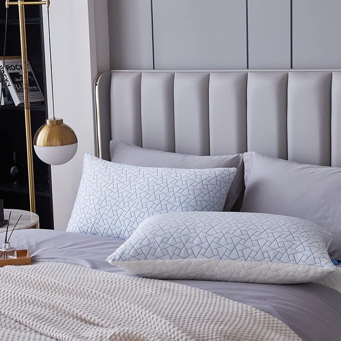 Pillows Standard Size - Adjustable Firm Pillow for Back Stomach and Side Sleeper - Shredded Memory Foam Cooling Pillow for Neck and Shoulder Pain with Washable Cover and Bonus Foam Fill