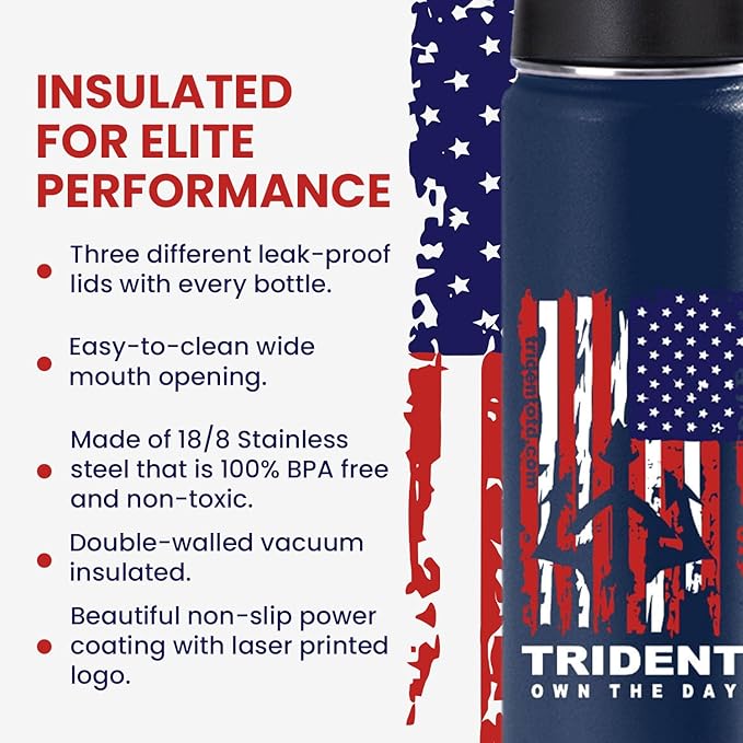 American Flag Water Bottle, 21 oz Insulated Water Bottle, Reusable Water Bottle with Straw, Leak Proof Water Bottles, Thermos Water Bottle - Retired Navy Combat Vet Small Business (Dark Blue, 21 Oz)