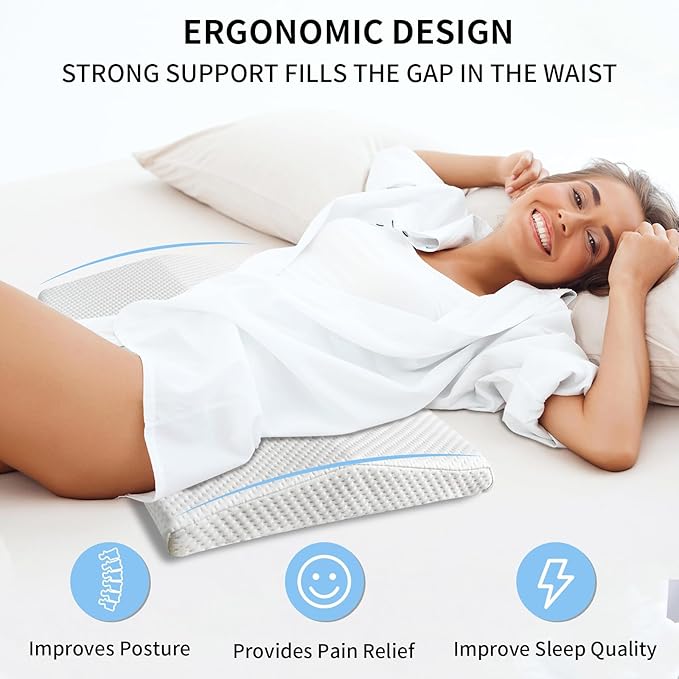 Lumbar Support Memory Foam Pillow - Suitable for Side, Back, and Stomach Sleepers, Helping to Alleviate Lower Back Pain - Triangular Wedge Long Pillow White