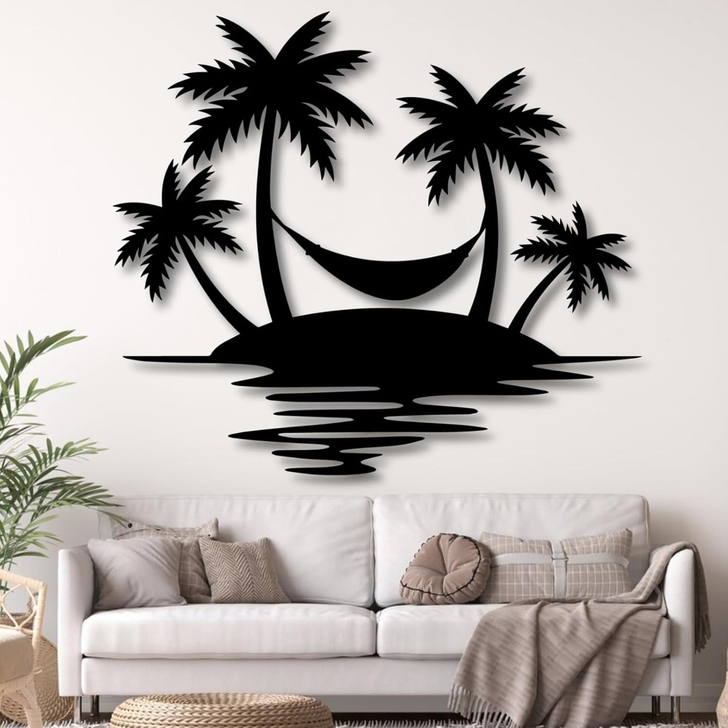Palm Tree Metal Wall Decor,Palm Tree Outdoor Wall Art,Tropical Palm Tree Wall Decorations for Living Room,Outdoor Wall Decorations for House(24"×21",White)