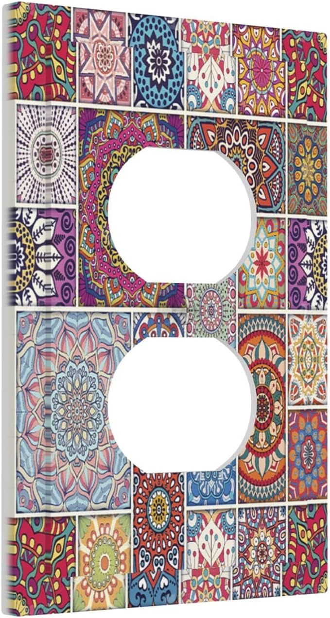 Morocco Talavera Mexican Tiles Printed Colroful Mandala Single Duplex Wall Plate Covers Light Switch Cover 1 Gang Outlet Plate Decorative Switchplate Covers Electrical Faceplate for Kitchen Bathroom