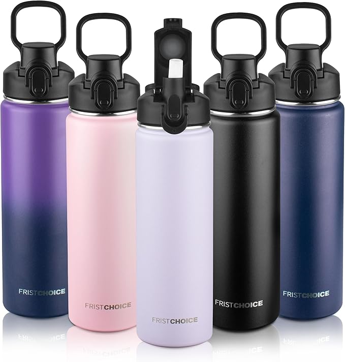 Insulated water bottle with Straw,24oz Stainless Steel Water Bottle for Adult Kids,Double Wall Vacuum Wide Mouth Insulated Water Bottle for Sports,BPA-free and Leak-proof（24oz,Lavender）