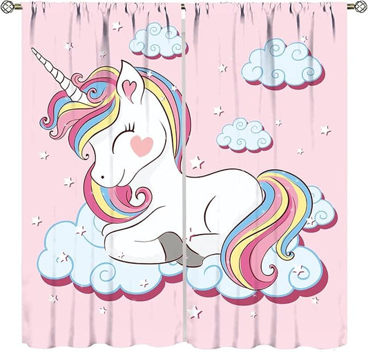 Unicorn Curtain for Kids Bedroom,Pink Cartoon Rainbow Darkening Curtains Decor Sliding Curtains Decorative Curtains for Girls Boys Baby Room,Living Room Decoration 63x63inch