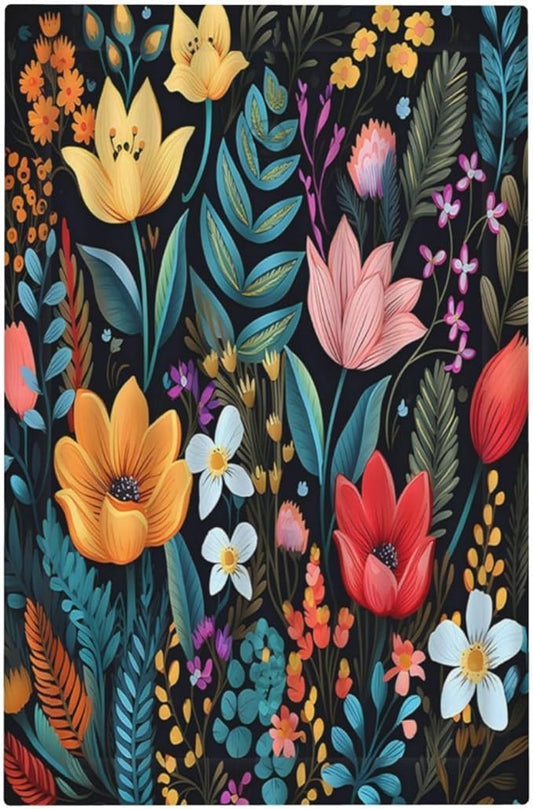 Boho Floral Vintage Flower Leaves Rustic Wildflower Plants 1 Gang Light Switch Covers No Device Wall Plate Decorative Blank Switchplate Electrical Faceplate for Country Bathroom Bedroom Decor