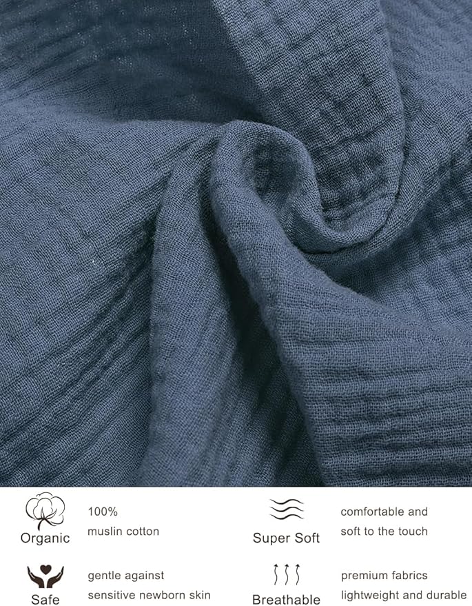 Dusty Blue Neutral Crib Sheets, Soft Muslin Baby Crib Sheets for Standard Crib Mattress, Breathable Neutral Cotton Crib Sheets (46C-09)