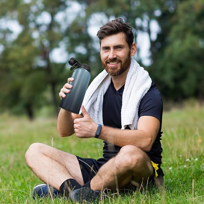 40oz Insulated Water Bottle with 3 Lids(Straw, Hand and Spout Lid), Double Vacuum Stainless Steel Metal Water Flask(BPA-free, CPC) for Sports, Camping, Hiking, Cycling, Fitness and more(Indigo Black)