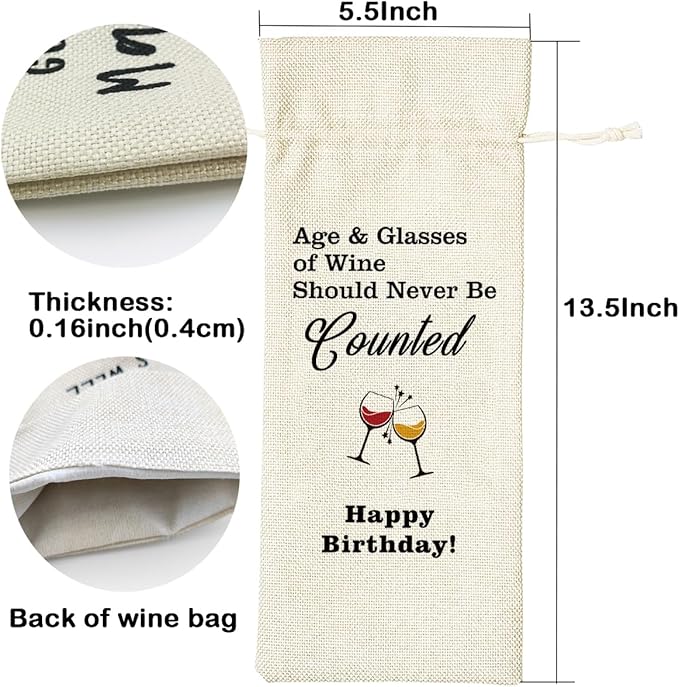 LANBAIHE Wine Bags for Wine Bottles Gifts, Wine Gifts Birthday Gift for Women Men,Wine Bag Birthday Gifts for Decorations Party Supplies - Happy Birthday