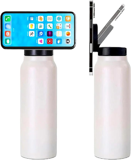 Insulated Water Bottle 24 oz With straw lid and Magnetic Phone Holder, compatible with MagSafe magnetic phone holder, compatible with all smartphones, Stainless Steel, eco friendly.