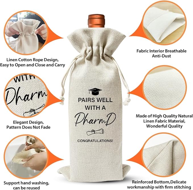 Pharmd Graduation Gift Wine Bag, Pairs Well With A Pharmd, Farewell PHD Gift for Women, Graduation Party Decor, Medical School Graduation Gift, Pharmacist Graduation Gift, Residency Graduation Gift