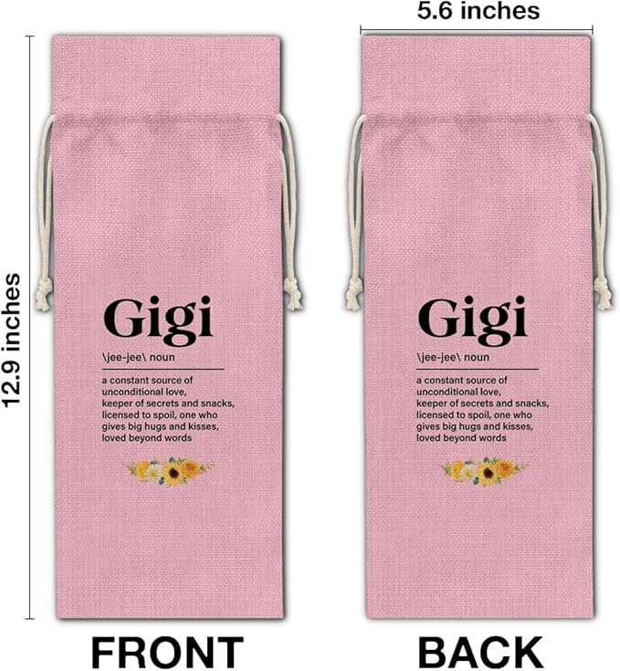 HOIJAUMAI Gift for Gigi Grandma Gift Grandma Gigi Wine Bag Gigi Definition Wine Gift Bags for Birthday Mother's Day (Pink)