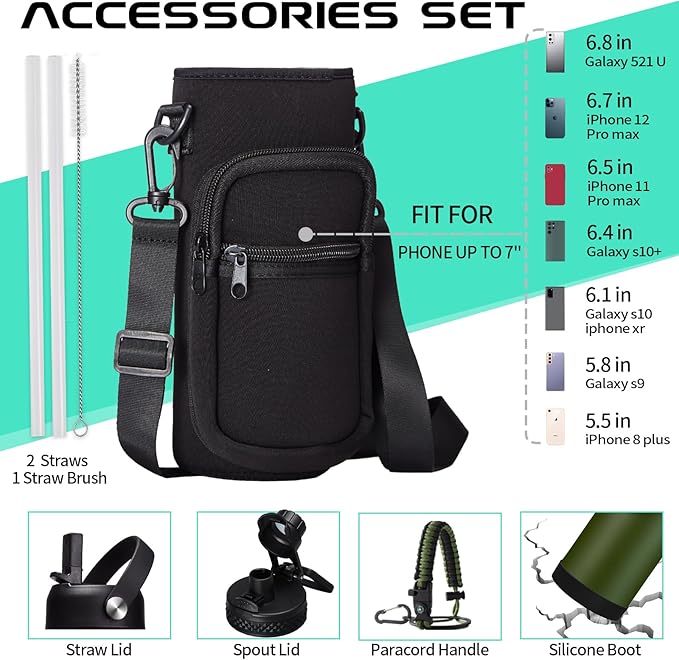 Insulated Water Bottle 32 oz - Cold-48h & Hot-24h Stainless Steel Vacuum Flask with Straw & Pop-up Chug Lid, Leak Proof 32oz Water Bottles, Wide Mouth Hydro Metal Thermal Cups for Gym Work