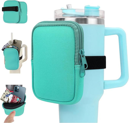 Water Bottle Pouch for Stanley Quencher Adventure 40oz & Stanley IceFlow 20oz 30oz, Gym Water Bottle Pouch for Stanley Cup 40oz,Workout Outdoor Tumbler Pocket for Phone, Card, Keys (Green)