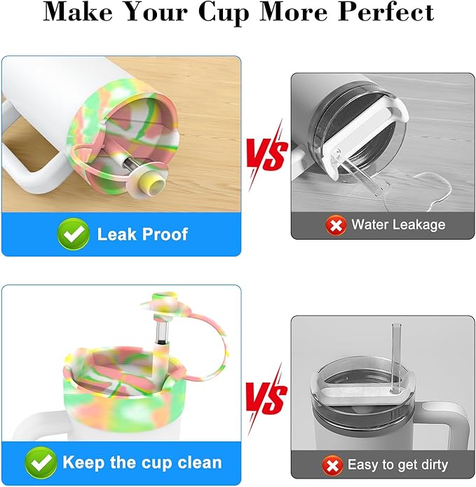 Protective Silicone Bottle Cover Set for Stanley Quencher H2.0 40 30 20 oz Tumbler with Handle & Iceflow, Anti-Scratch Cover Boot for Stanley Cup Accessories BPA Free (B)
