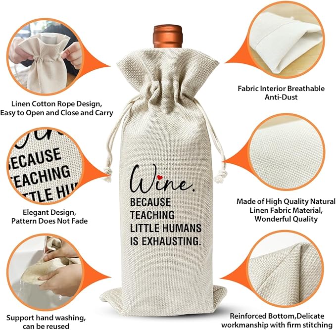 Teacher Wine Bag, Appreciation Gifts, Gift For Teachers, Teacher Graduation Party Supply, Coworkers Colleagues Gifts, Thank You Gift For Teacher, Reusable Drawstring Wine Bag