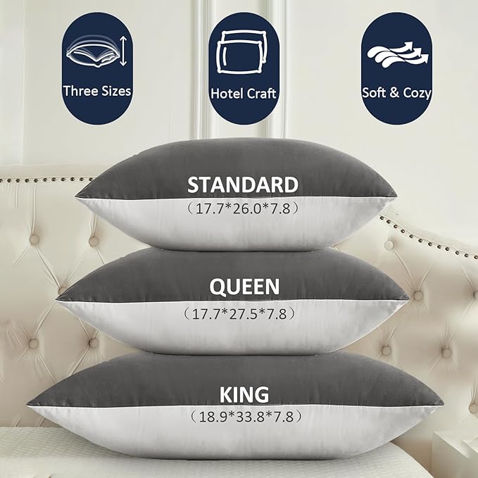 Bed Pillows for Sleeping - Pillows Queen Size Set of 2 Cooling Luxury Hotel Quality Pillow with Premium Plush Soft Down Alternative Fill for Side Back or Stomach Sleepers - Black, Pack of 2