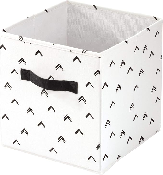 iDesign Arrow Fabric Storage Cube Bin, Small Basket Container with Dual Side Handles for Closet, Bedroom, Toys, Nursery - Black and White