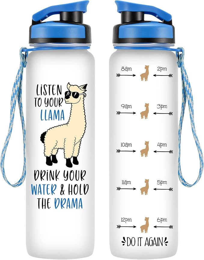 LEADO 32 oz 1 Liter Motivational Tracking Water Bottle with Times to Drink - Listen to Your Llama, Llama Gifts - Funny Mothers Day, Birthday Gifts for Women, Sister, Daughter, Coworker, Her