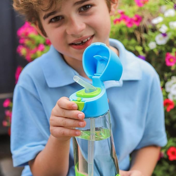 b.box 15oz Tritan Straw Bottle: Kids Water Bottle for Toddlers & Up. Spill Proof, Leak Proof, BPA Free. Great for School/Daycare or Next Step after Sippy Cups (Indigo Rose)