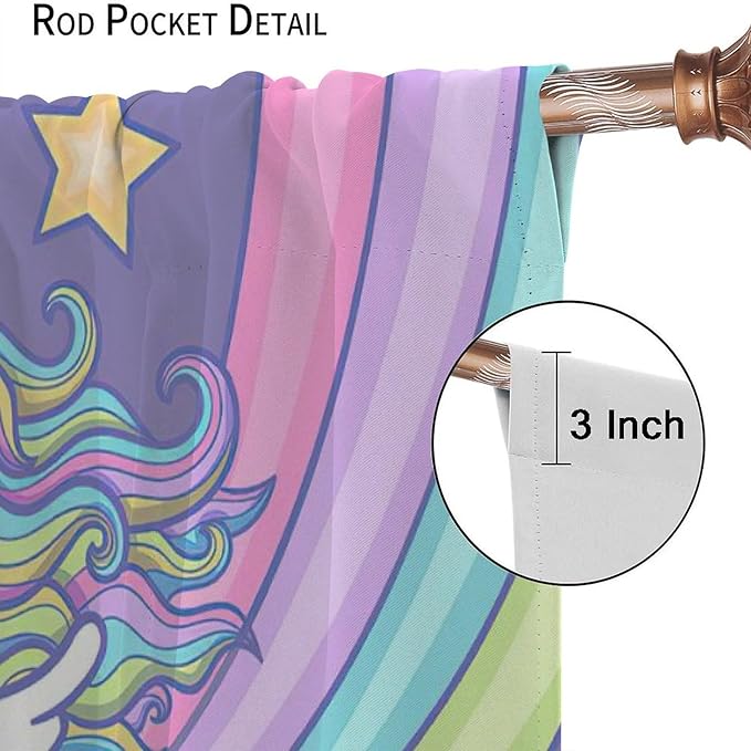 Kids Unicorn Curtains Purple Cartoon Rainbow Cartoon Room Blackout Curtains Boys Girls Baby Room Decor Curtains Living Room Decor 42x45 Inch 2 Panels