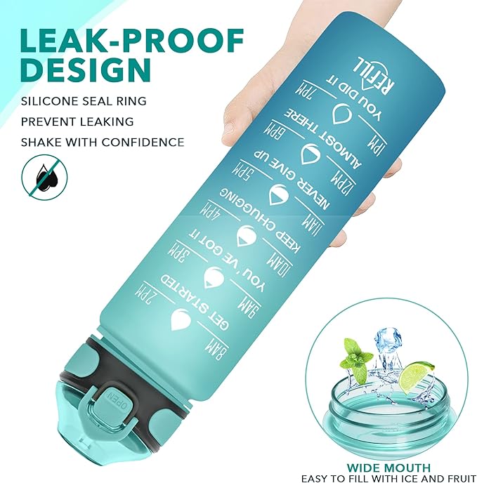 Enerbone 32 oz Drinking Water Bottle with Times to Drink and Straw, Motivational with Carrying Strap, Leakproof BPA & Toxic Free, Ensure You Drink Enough Water for Fitness Gym Outdoor