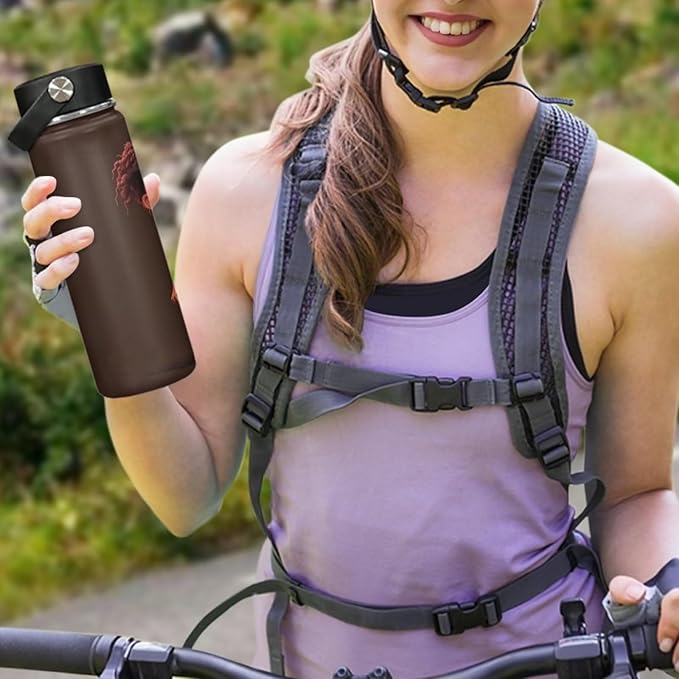 ZOUTAIRONG African Black Girl Basketball Insulated Water Bottles with Handle Stainless Steel Water Bottle for Kids, Cold & Hot Water Bottle 18 oz, Afro American Travel Cup, Wide Mouth Flask for School