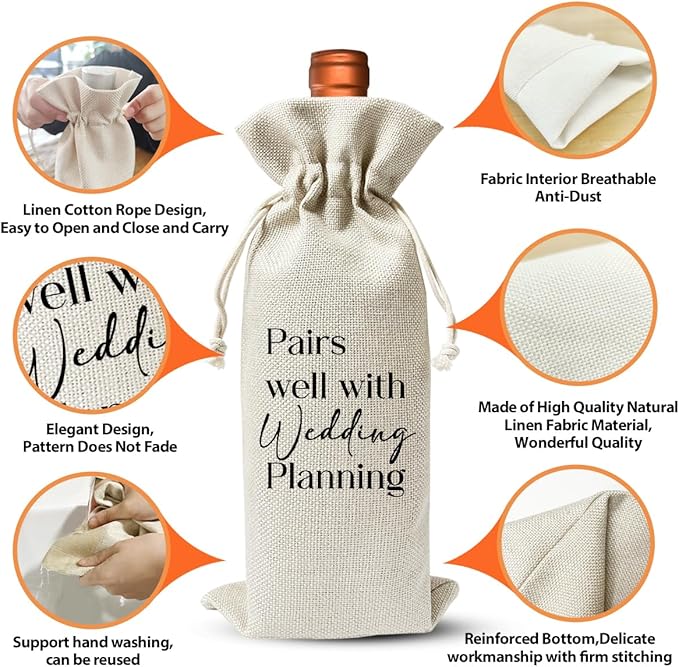 Wedding Planner Gift Wine Bag, Engagement Party Supply, Wedding Officiant Gift Idea, Pastor Appreciation Gift, Thank You Wedding Gift, Bridal Party Gift for Bridesmaid Boxes, Burlap Wine Bag
