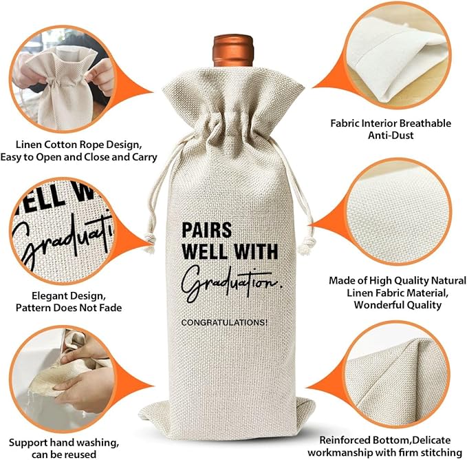 Graduation Funny Gift Wine Bag for Students Friends Masters Nurses High Student, Inspirational Graduation Gifts for Daughter Son Wine Gift Bag, Wine Gift Bag With Drawstring