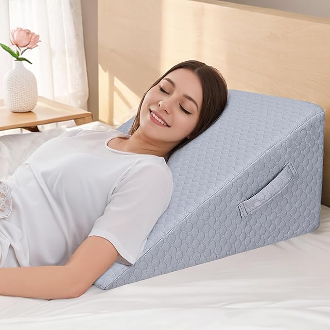 COOLBEBE Bed Wedge Pillow for Sleeping, Elevated Wedge Pillow for Sleep Apnea with Air Layer Washable Cover, 12Inch Foam Wedge Triangle Pillow for Acid Reflux, Gerd, Snoring and After Surgery