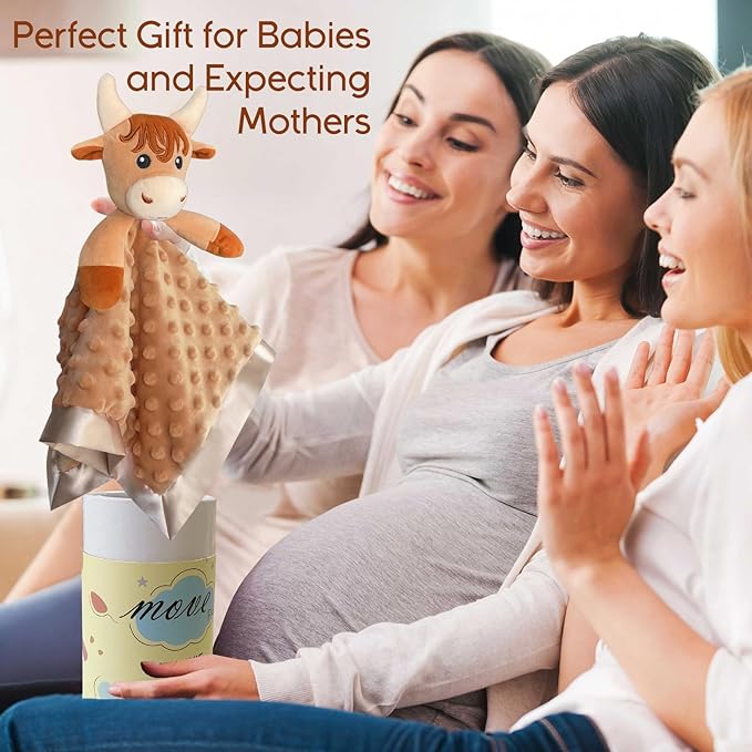 Boy Highland Cow Baby Security Blanket Loveys for Babies Girls, 16" Soft Baby Lovey Blanket, Baby Snuggle Stuffed Animals Blankie, Baby Girls Gifts for Infant and Toddler