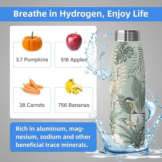 JOHNSMITH Hydrogen Water Bottle, Alkaline Water Bottle 15oz, Creates High pH Premium Water, Portable Insulated Stainless Steel Bottle Alpine Ore Filter Water Bottle for Sports, Outdoor, Office, Green