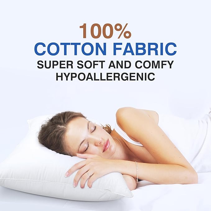 Goose Feather Bed Pillow Queen Size Set of 2 - Hotel Down Pillows for Sleeping, Soft 600 Thread Count Cotton Cover, Fluffy Support Surround Fill Polyester for Back, Stomach, Side Sleepers