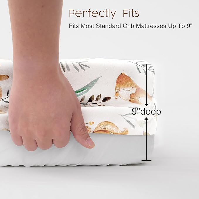 PHF Soft Crib Sheet Fitted, 2 Pack Baby Sheets for Boys Girls, 28x52x9in Fits Standard Crib and Toddler Mattresses, Silky Comfy Breathable Polyester Baby Mattress Sheets, Woodland