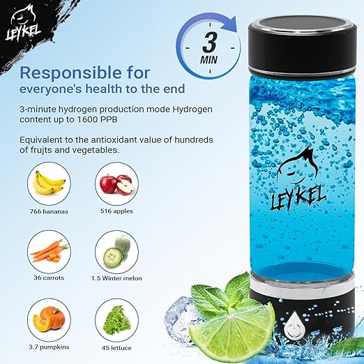 Hydrogen Water Bottle 2024, Leykel Brand, Portable Hydrogen Water Bottle Generator, Water ionizer, Improves Water in 3 Minutes, for Travel, Office, Home, Exercise, Daily Drinking, Health and Gift.