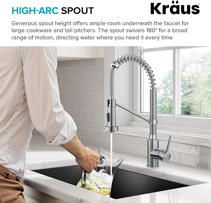Kraus KPF-1610SFS Bolden 18-Inch Commercial Kitchen Faucet with Dual Function Pull-Down Sprayhead in all-Brite Finish, Spot Free Stainless Steel