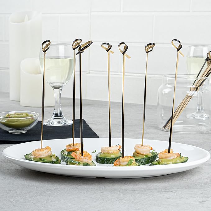 Restaurantware 6 Inch Twisted Bamboo Skewers 1000 Sturdy Disposable Bamboo Food Picks - Sturdy Looped Knot Black Bamboo Appetizer Picks Sustainable For Serving Appetizers and Cocktail Garnishes