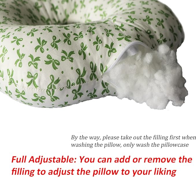 Ear Piercing Pillow for Side Sleepers, Pillow with an Ear Hole for CNH and Ear Pain Ear Inflammation Pressure Sores, O-Shaped Side Sleeping Pillow, Ear Guard Pillow(Green Flower)