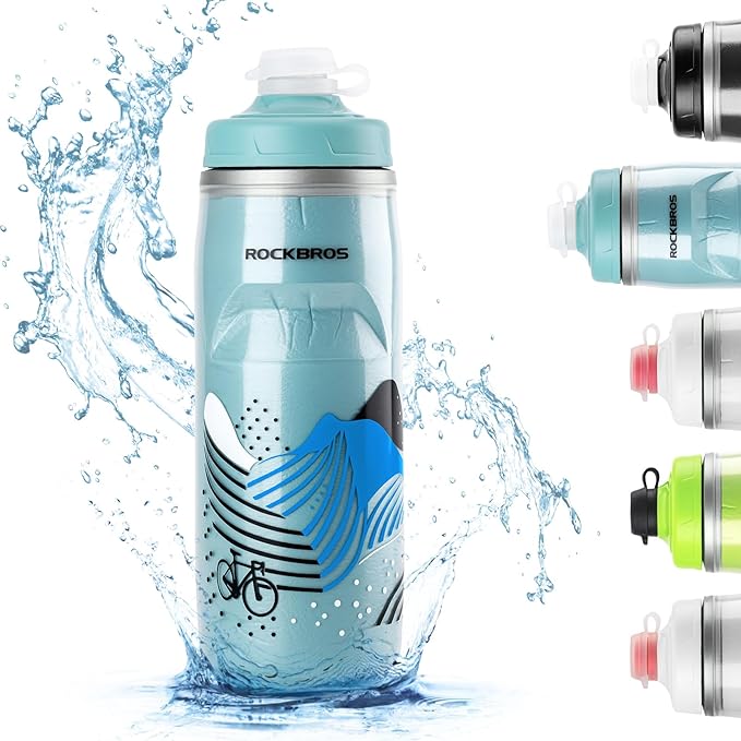 ROCKBROS Bike Water Bottle 21oz Bicycle Water Bottle for 5hrs Insulation Sports Squeeze Water Bottle with Leakproof Design