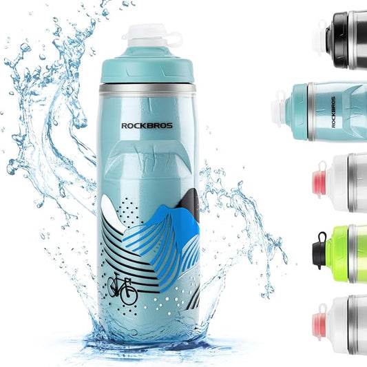 ROCKBROS Bike Water Bottle 21oz Bicycle Water Bottle for 5hrs Insulation Sports Squeeze Water Bottle with Leakproof Design