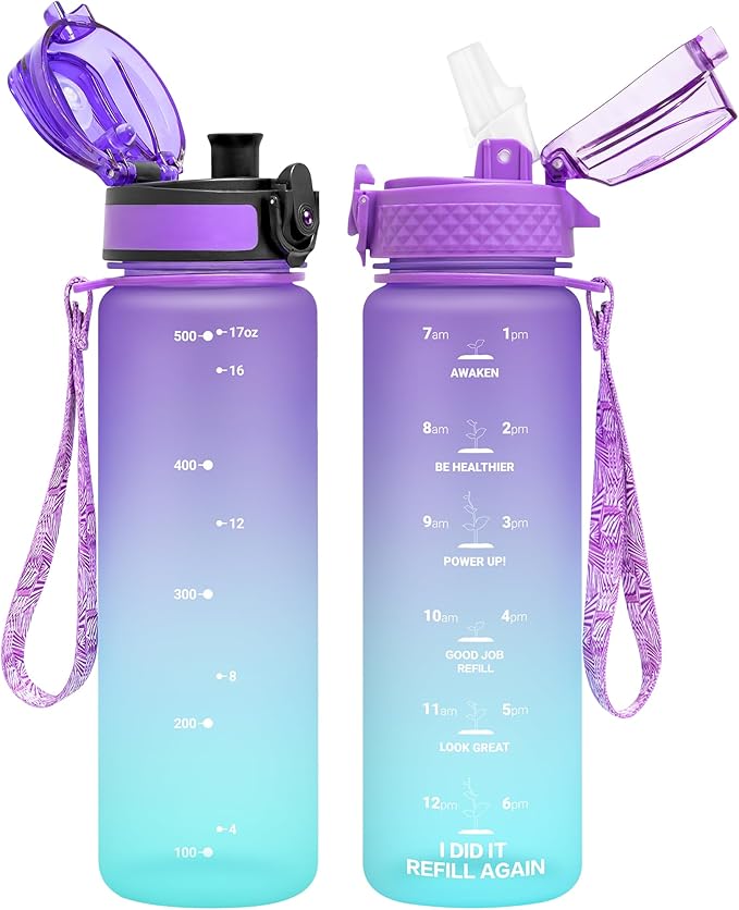 OLDLEY Kids Water Bottle for School, 17 oz (2 lids) BPA-Free Reusable Leak-proof Durable Tritan Plastic Water Bottles with Straw & Chug Lids, Anti-dust Spout Cover (Macaroon)