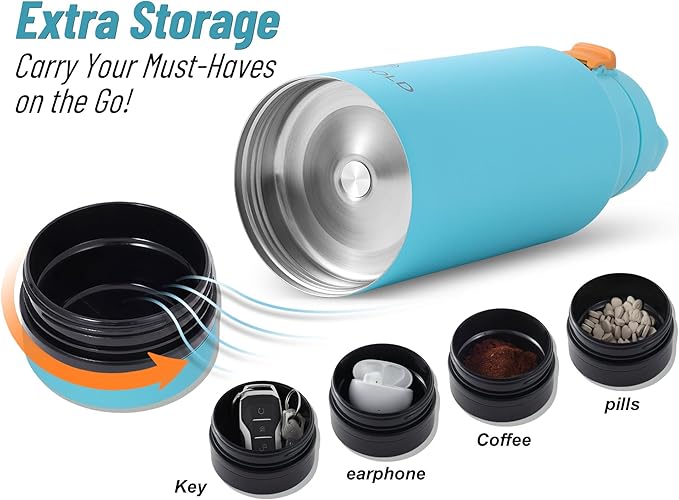 DLOCCOLD 32 oz sports water bottle Insulated Stainless Steel Water Bottle with straw & pills holder, Reusable Double Walled Water Bottle for Sports, Gym, Travel, Men, Women & Kids W/ 3 Leak Proof Lids