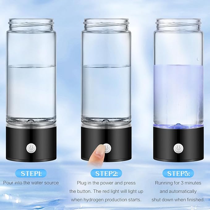 Honeydak Hydro Booster Hydrogen Water Bottle 420 ml Hydrogen Water Ionizer Machine Portable Hydrogen Water Generator USB Rechargeable Water Hydrogenator for Home Office Travel (Black)