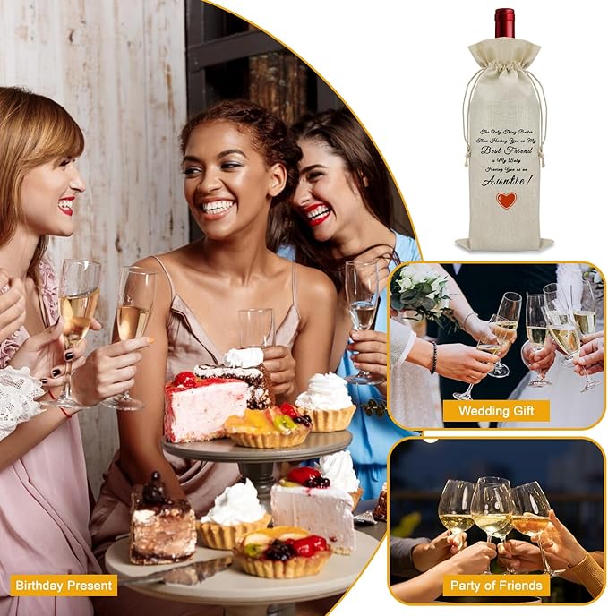 Promoted to Auntie Gifts Wine Bag Auntie Baby Announcement Gifts for Friends New Aunt Gifts First Time Wine Bottle Decoration Bag Mothers Day Gifts for New Aunt Wine Accessories Gifts for Wine Lovers