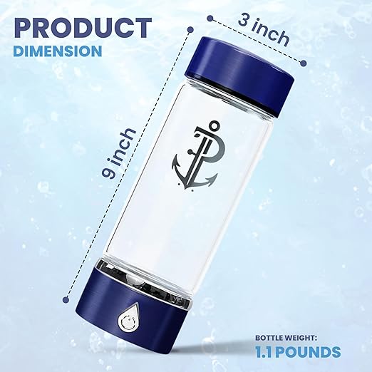 Hydrogen Water Bottle Generator | Durable SPE PEM Electrolysis Technology Hydrogen Water in 3 Min | Portable Water Quick Ionizer Machine for Home, Office, Travel, Exercise, Daily Use & Gifts (Blue)