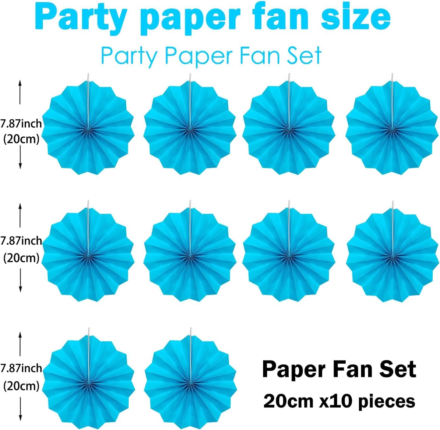 BARTHEW Blue Hanging Paper Fans,Blueaccessories Paper Decorations for Party,Blue Harmony Classroom Decorations,Party Decorations for Boys 8in Hanging Paper Fans 30 Color DIY Set (Sky Blue)