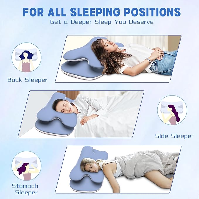 Cervical Neck Pillow for Pain Relief, Contour Memory Foam Pillows for Side Sleepers, Ergonomic Pillow, Orthopedic Pillow for Neck Pain, Back & Stomach Sleepers with Cooling Pillow for Better Sleep