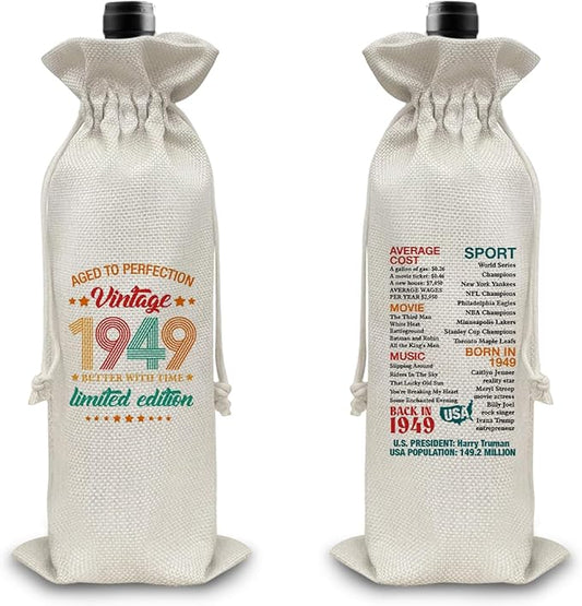 75th Birthday Gifts Wine Bag Congratulations Gifts for Women Men Parents Mom Dad Anniversary 1949 Birthday Wine Gift Bag